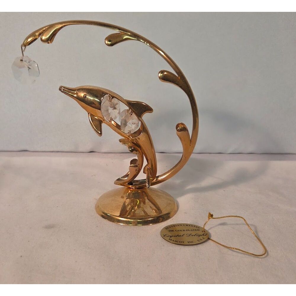 Crystal Delight Dolphin Figurine 24K Gold Plated Austrian Crystal Mascot